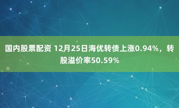 国内股票配资 12月25日海优转债上涨0.94%，转股溢价率50.59%